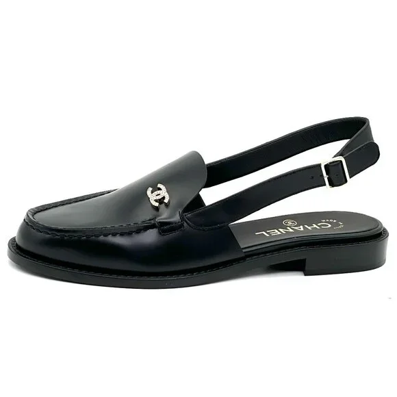 CHANEL 25P 2025 Crystal CC Logo Leather Slingback Flat Loafers Shoes Sandals - Picture 2 of 16